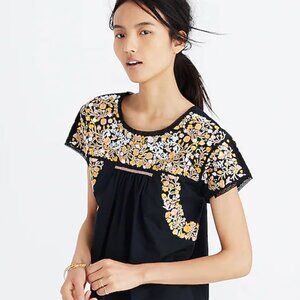 Madewell Embroidered Springtime Top - Black Women's Size Small